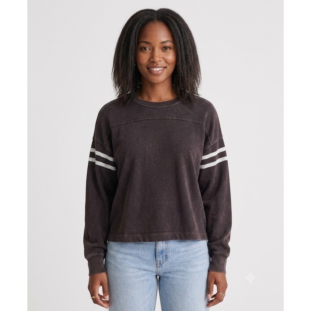 Madewell Top Women XS Black Relaxed Long Sleeve Tee Graphic Stripe NZ369